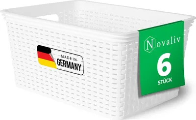 Produktbild von Novaliv 6x Aufbewahrungskorb in Rattan-Optik ohne Deckel | Weiß Kunststoff 14L Nestbar Storage boxes BPA-frei Ideale Aufbewahrungsbox Organizer Box Ordnungsbox für Ordnungssystem