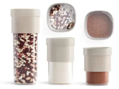 Obrázok produktu pre Lékué 883040, Set univerzálnych kontajnerov, Polypropylén (PP), Béžová, Priehľadná, Odnímateľné veko, Obdĺžnikový, Čína