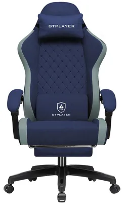 Produktbild von Gaming Stuhl - Ergonomischer PC Schreibtischstuhl - Atmungsaktiver Stoff - Hohe Rückenlehne - Große Sitzfläche - Drehbar mit Fußstütze - Dunkelblau