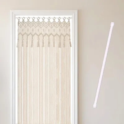 Produktbild von COZYOR Makramee-Vorhang, mit Holzösen Boho Vorhang Türvorhang Fenstervorhang 132x200cm, wahlweise mit Stange