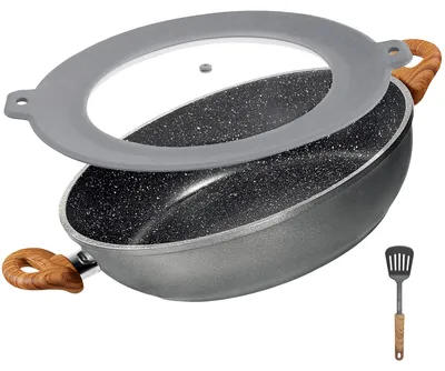 Produktbild von STONELINE® Germany Servierpfanne 28 cm | mit Deckel - Holzoptik, KI-generiertes Bild