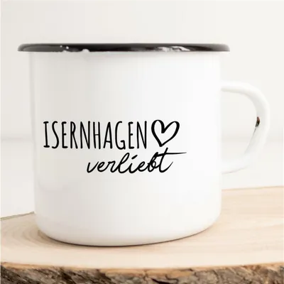 Produktbild von Huuraa Emaille Tasse Isernhagen  Geschenk Kaffeebecher Vintage 300ml Isernhagen  Präsent