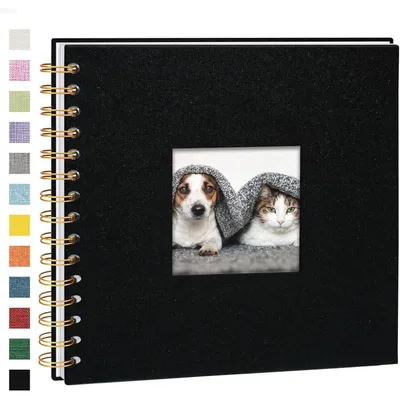 Produktbild von Fotoalbum zum Selbstgestalten 20,5 x 20,5 cm, DIY Scrapbook Spiralalbum mit 40 weißen Seiten, Leinen, Schwarz