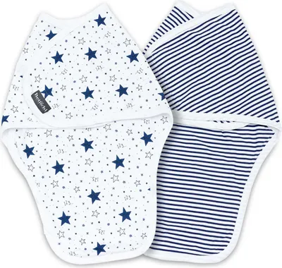 Produktbild von Bellochi Swaddle Me Pucksack Baby 0-3 Monate - 2er Set Pucktuch Baby 0-3 Monate - Weiche und Zarte 100% Baumwolle - Blau MIMI blue