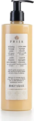 Produktbild von Prija Entspannende Massage-Lotion - Anti-Stress Körperlotion mit Aloe Vera und ätherischem Zypressenöl - Tiefenhydration, Entspannung und beruhigender Duft (370 ml)