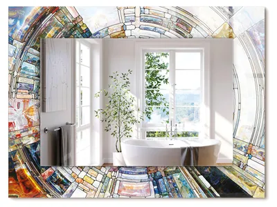 Produktbild von Abstraktes Mosaik aus Kreisen – Rechteckiger Spiegel mit Druck 80x60 cm – Modern - Dekorativ für die Wand