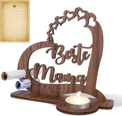 Productafbeelding van Moederdagcadeaus voor mama, theelichthouder, cadeaus voor mama voor verjaardag 'Beste Mama', houten kaarsenhouder, cadeau voor Moederdag