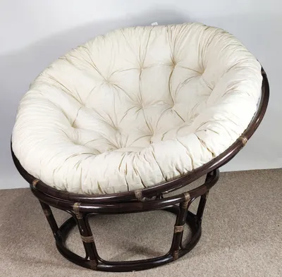 Produktbild von Rattan Papasan Sessel inkl. hochwertigen Polster, D 115 cm, Fb. Darkbrown, Polster Mirha Uni Living beige