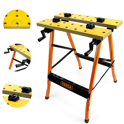 Produktbild von Klappbarer, robuster Werkbank mit 150 kg Tragkraft – Stabiler, höhenverstellbarer und multifunktionaler Arbeitstisch mit Spannbacken