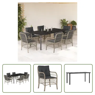 Produktbild von The Living Store 7-tlg. Garten-Essgruppe mit Kissen Hellgrau Poly Rattan