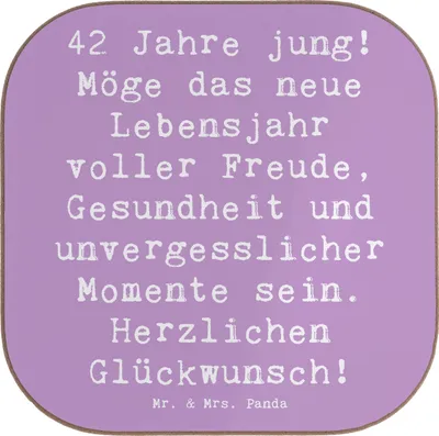 Produktbild von Mr. & Mrs. Panda Tassenuntersetzer Spruch 42. Geburtstag Freude - Lavendeltraum - Geschenk, Glückwunsch, Untersetzer Tasse, Coaster, Liebe zum Detail, Holzuntersetzer