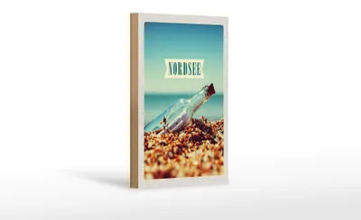 Produktbild von Holzschild Reise 12x18 cm Nordsee Strand Meer Flaschenpost