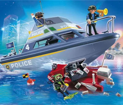 Produktbild von PLAYMOBIL Polizei Schlauchboot mit Tresorknacker und Unterwassermotor 4429