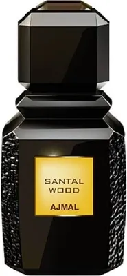 A black perfume bottle with a gold label.