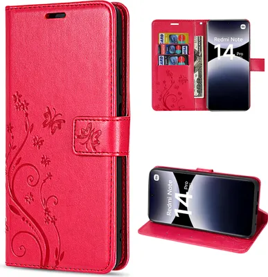 Produktbild von Hülle für Xiaomi Redmi Note 14 Pro 5G, Handy Tasche Handyhülle Wallet Case Flip Cover in Rot