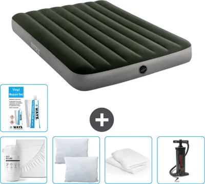 Produktbild von Intex Airbed – Doppelbett – 137 x 191 x 25 cm – Grün – Im Lieferumfang enthalten Spannbettuch - Küssen - Pumpe - Reperaturset en Kissenschutz