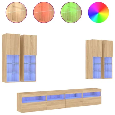 Produktbild von vidaXL 7-tlg. TV-Wohnwand mit LED-Leuchten Sonoma-Eiche