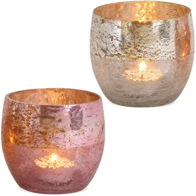 Produktbild von Windlichter Bauernsilber creme & rosa 2er Set Ø 10 cm