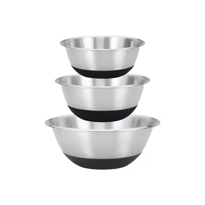 Produktbild von 3tlg. KING® Schüsselset BLACK STEEL aus Edelstahl / Schüsselgrößen Ø16cm, Ø18cm und Ø22cm / Anti-Rutsch-Boden