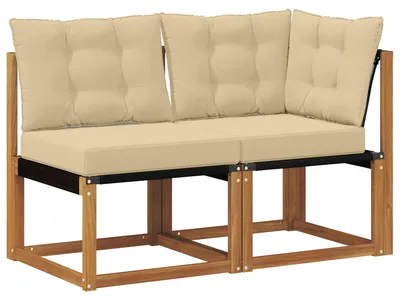 Image de vidaXL Canapé d'angle et canapé moyen d'extérieur avec coussins 2 pièces Nature
