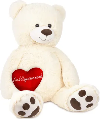Produktbild von BRUBAKER XXL Teddybär 100 cm Weiß mit einem Lieblingsmensch Herz Stofftier Plüschtier Kuscheltier
