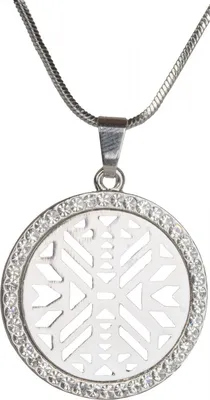 Produktbild von styleBREAKER Halskette mit rundem Ethno Muster Anhänger besetzt mit Strass, Schlangenkette, Karabiner Verschluss, Damen 05030021