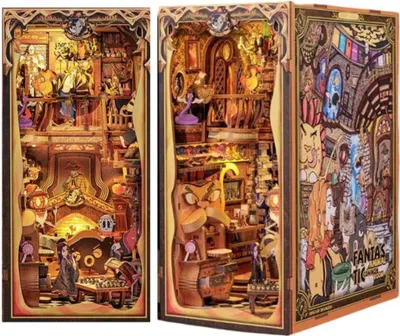 Immagine prodotto di Habarri | DIY Book Nook - Animali fantastici - Puzzle 3D - Kit casa in miniatura con mobili e luce LED - Kit Angolo Libri