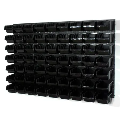 Image de 63 bacs gerbables avec étagère murale 120 x 80 cm | étagère murale de stockage