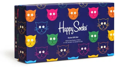 Produktbild von Happy Socks Mixed Cat Socks Gift Set 3-Pack Uni Geschenk-Socken Mehrfarbig/Katzenmotive, XDOG08-0100/ - Gr. 36-40