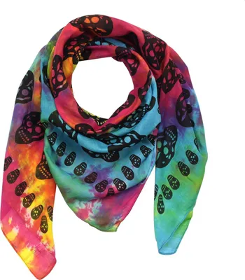 Produktbild von Baumwolltuch - Totenköpfe 1 tie dye - schwarz - quadratisches Tuch