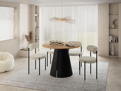 Produktbild von Esstisch Rund Ausziehbar im Loft-Stil – 100 bis 180 cm – Industrieller Platzsparender Tisch mit Schwarzen Konischem Metallbeinen für 5 bis 8 Personen, Esszimmer – Eiche Hell Braun
