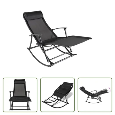Immagine prodotto di The Living Store Sedia a dondolo da giardino pieghevole nera