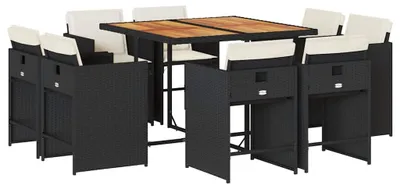 Produktbild von vidaXL 9-tlg. Garten-Essgruppe mit Kissen Schwarz Poly Rattan