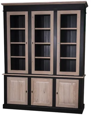 Produktbild von Casa Padrino Landhausstil Wohnzimmerschrank Schwarz / Naturfarben 182 x 48 x H. 228 cm - Wohnzimmermöbel im Landhausstil