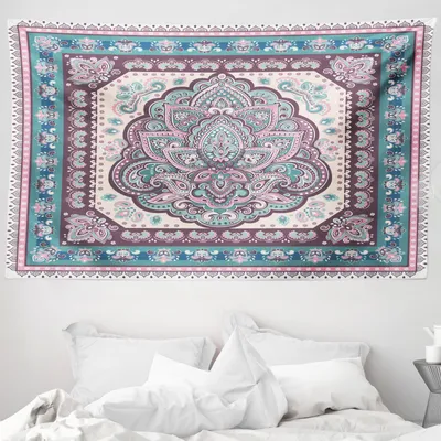 Produktbild von ABAKUHAUS Ethnisch Wandteppich, Paisley Oriental aus Weiches Mikrofaser Stoff Waschbar ohne Verblassen Digitaldruck, 230 x 140 cm, Pale Pink Lila