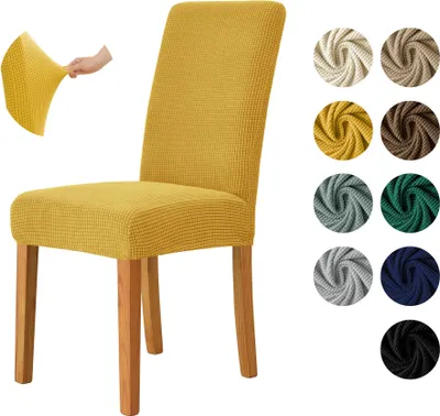 Produktbild von MEBLE ODNOWA, Stuhlhusse, Stuhlbezug, Standardgröße, Jacquard, Senfgelb, Karostruktur, elastisch, Stuhlbezüge, Stuhlhussen, maschinenwaschbar