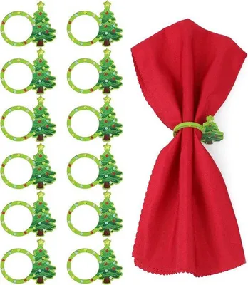 Produktbild von Famanu Serviettenringe 12er Set - Weihnachtsbaum-Design