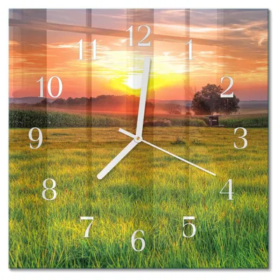 Produktbild von Tulup Glasuhr Wanduhr Küchenuhr Echt-Glas 30x30 cm Modern Dekorativ Geräuschlos Weiße Zeiger - Landschaftswiese
