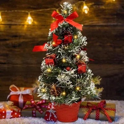 Image de Sapin de Noël miniature de 40 cm avec lumières et décorations (rouge)