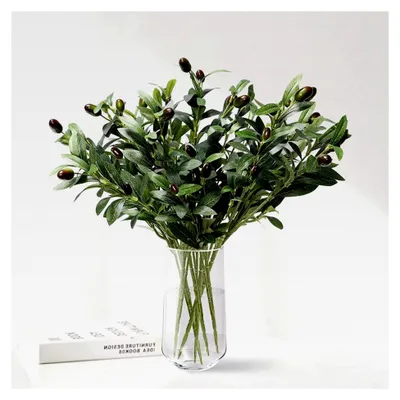 Produktbild von 6er Set Künstliche Olivenzweige mit Blättern und Früchten für Vasen und Blumenarrangements