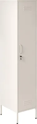 Produktbild von BELIANI Metallschrank Hellbeige Stahl 185cm hoch Modern mit abschließbarer Tür Kleiderstange 2 Türhaken 5 Fächern Wohnzimmer Schlafzimmer Büro Archiv