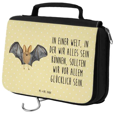 Produktbild von Mr. & Mrs. Panda Kulturtasche Fledermaus Flügel - Gelb Pastell - Geschenk, Kosmetiktasche, kulturtäschchen, Reisebeutel, beautycase, Kulturbeutel, kosmetiktäschchen