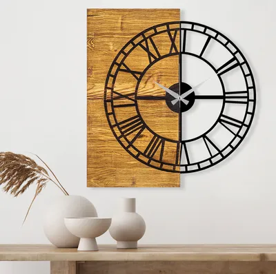 Immagine prodotto di Opviq, Orologio in legno 10, orologi da parete, noce, metallo, 55 x 58 x 3 cm