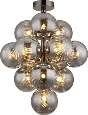 Produktbild von Globo Lighting Deckenleuchte Metall schwarz-chrom, Glaskugeln rauchfarben, ø: 395mm, H: 500mm, exkl. 13x G9 LED 4W 230V