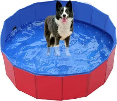 Produktbild von Zusammenklappbares Hunde- und Kinderbecken, faltbare Badewanne aus robustem PVC für den Außenbereich, geeignet für Hunde, Katzen und Kinder, Rot