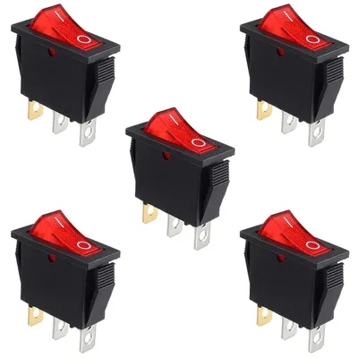 Productafbeelding van 5 stuks tuimelschakelaar, rood, aan/uit, SPST, 3-polig
