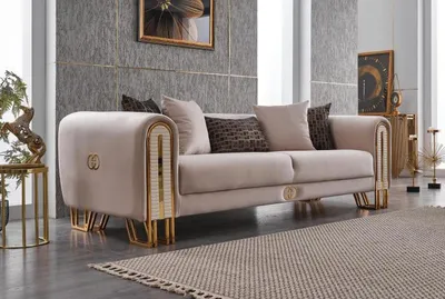 Obrázek produktu pro Luxus Sofa Couch Gold Metall Dreisitzer Couchen Polster Dreisitzer Stoff