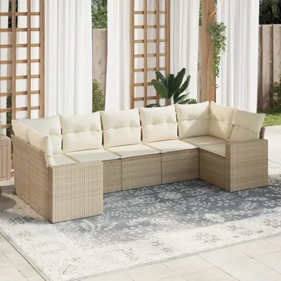 Produktbild von Gartensofa Set Couchgarnitur Garten - 7-tlg. Garten-Sofagarnitur mit Kissen Beige Poly Rattan,62,8 Kg