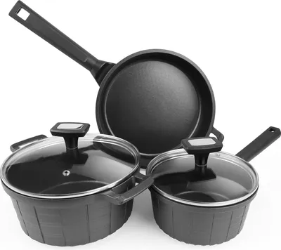 Immagine prodotto di set di 5 padelle con coperchio, set per cottura a induzione con padella, pentola per zuppa e casseruola per tutti i piani di cottura, rivestimento antiaderente senza PFAS, lavabile in lavastoviglie e in forno, nero