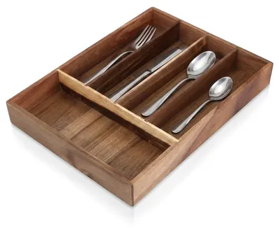 Obrázok produktu pre Excellent Houseware | Organizér na príbory z akáciového dreva - 35x26 cm - Organizér do zásuvky 5 priehradiek